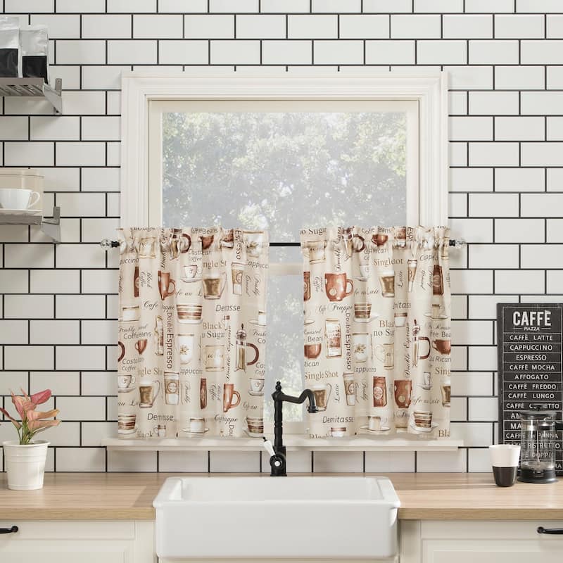 No. 918 Bristol Coffee Shop Semi-Sheer Rod Pocket Kitchen Curtain Valance and Tiers Set