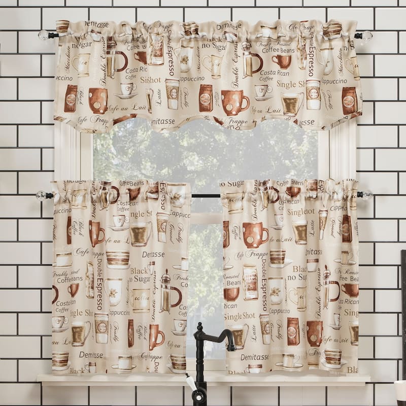 No. 918 Bristol Coffee Shop Semi-Sheer Rod Pocket Kitchen Curtain Valance and Tiers Set - 54 x 36 - Ivory