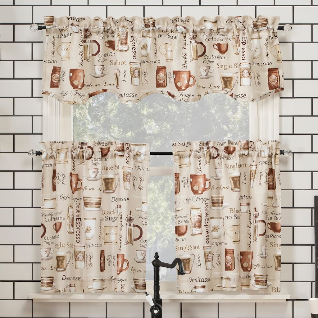No. 918 Bristol Coffee Shop Semi-Sheer Rod Pocket Kitchen Curtain Valance and Tiers Set