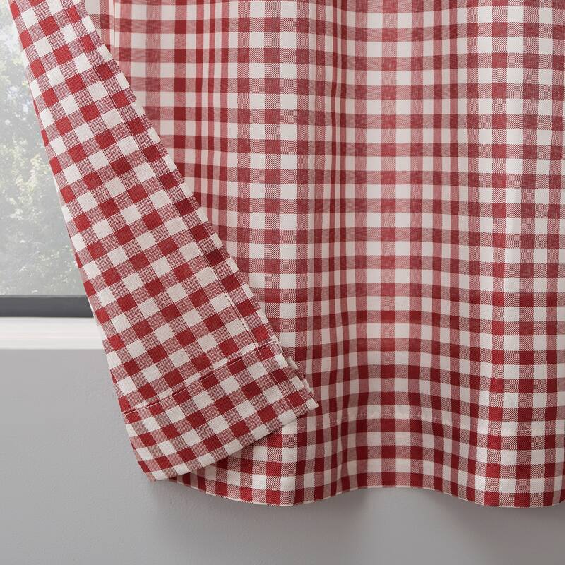No. 918 Parkham Farmhouse Plaid Semi-Sheer Rod Pocket Kitchen Curtain Valance and Tiers Set