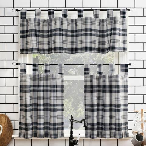 No. 918 Blair Farmhouse Plaid Semi-Sheer Tab Top Kitchen Curtain Valance and Tiers Set