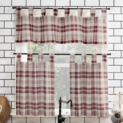 No. 918 Blair Farmhouse Plaid Semi-Sheer Tab Top Kitchen Curtain Valance and Tiers Set
