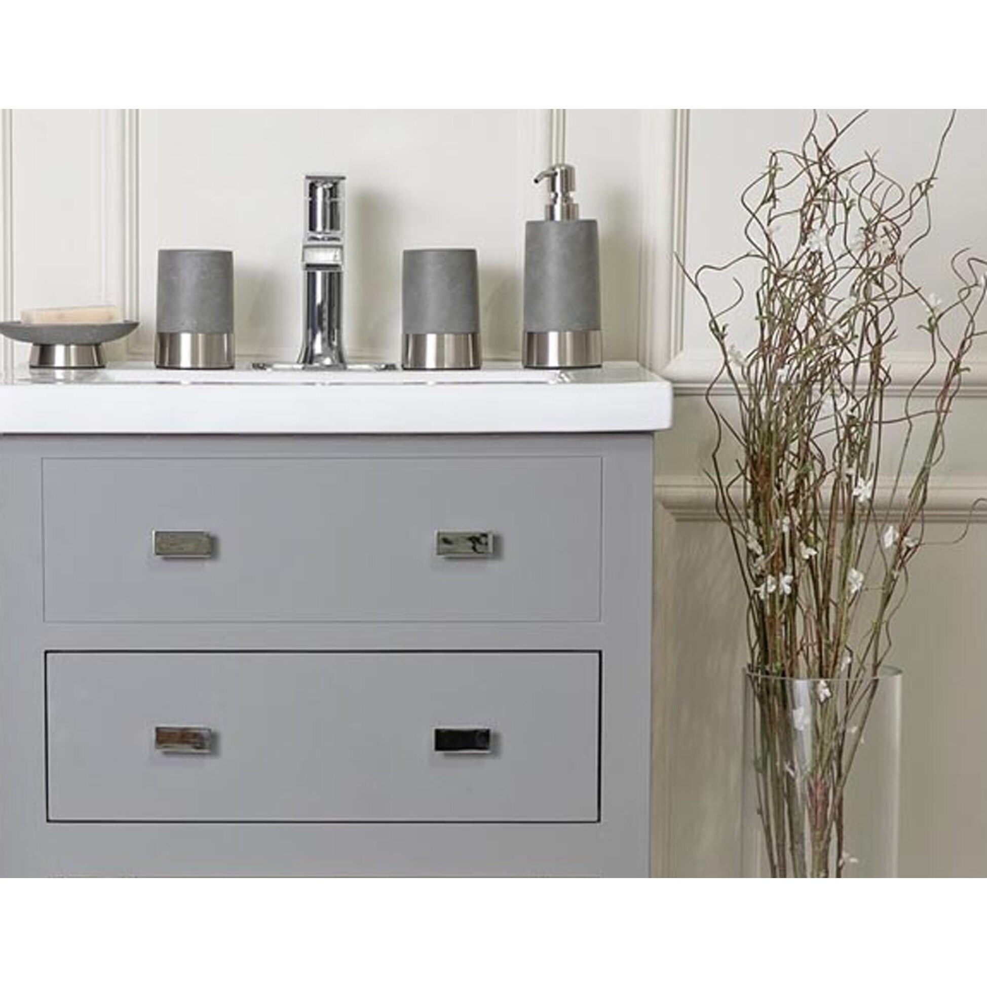 Concrete With Brushed Nickel Accent 4 Piece Bath Set Brushed Nickel Accent 4 Piece Bath Set