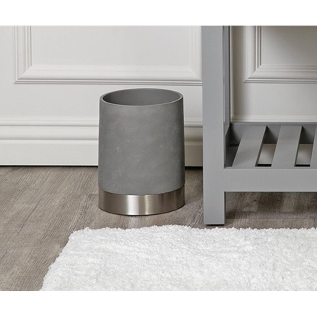 Concrete With Brushed Nickel Accent Wastebasket