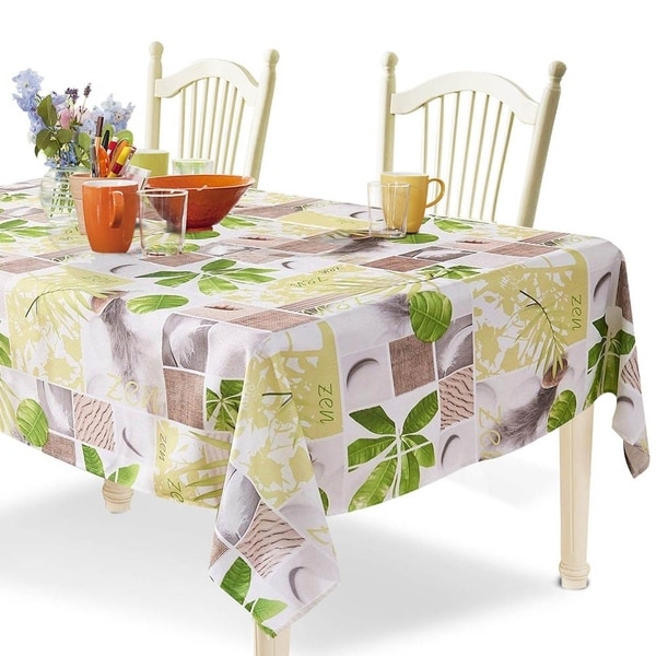 Polyester Spillproof Rectangle Tablecloth 60" X 104" Green Plants