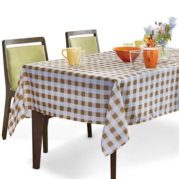 Polyester Spillproof Rectangle Tablecloth 60" X 84" Yellow and White Checkered