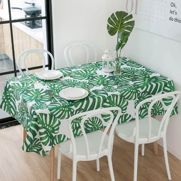 Rectangle Polyester Fabric Tablecloth Stain Proof 52" x 70" Green Leaves