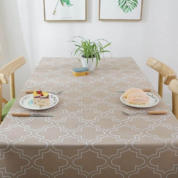 Rectangle Polyester Fabric Tablecloth Stain Proof 60" x 84" Khaki