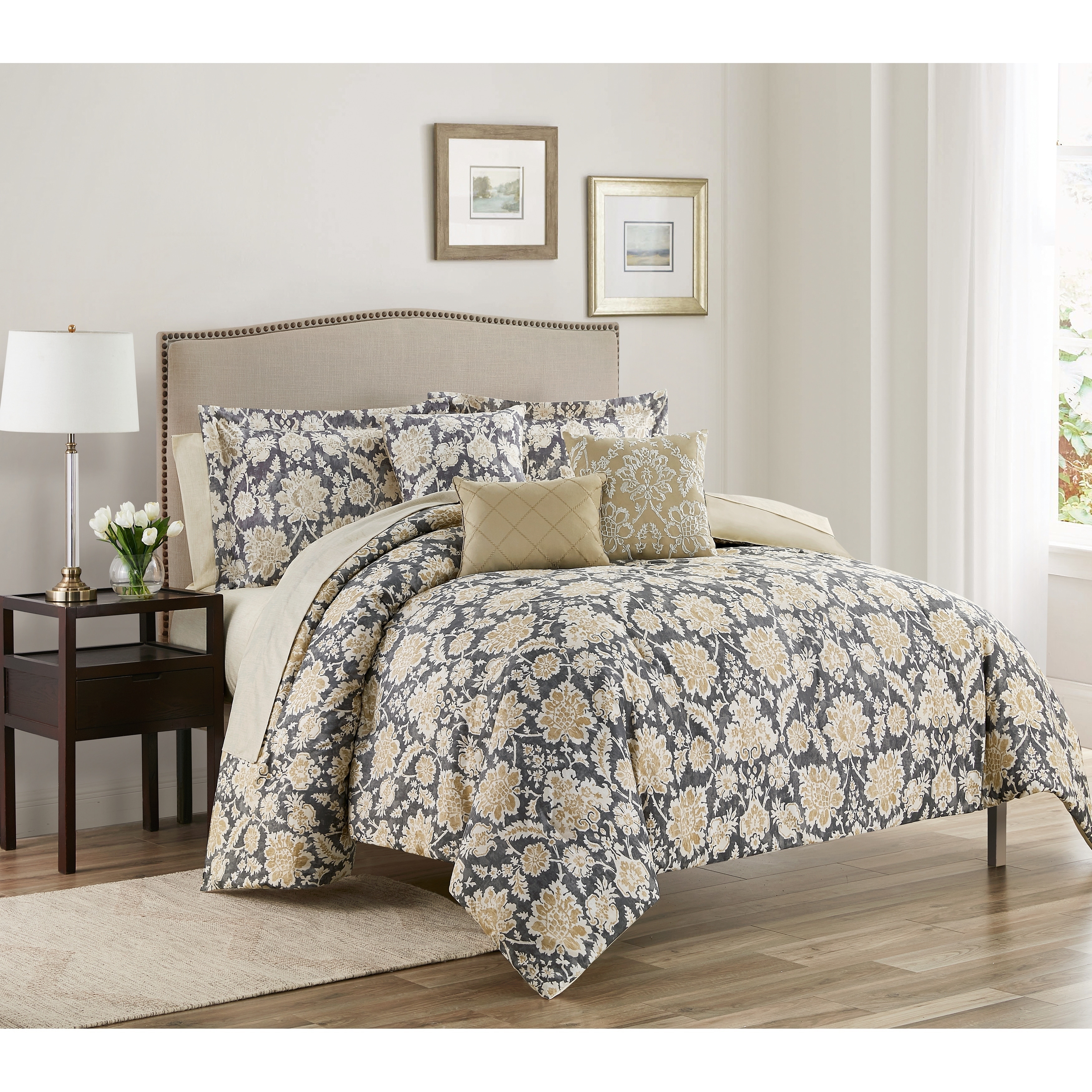 Comforters & Bedding Sets Twin XL Full Queen King Bed Blue Tan Jacobean