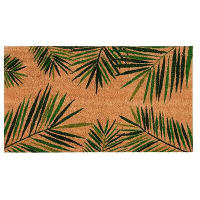 Natural Coir Door Mat, Indoor Outdoor Welcome Doormat Tropical Green Palm Leaves