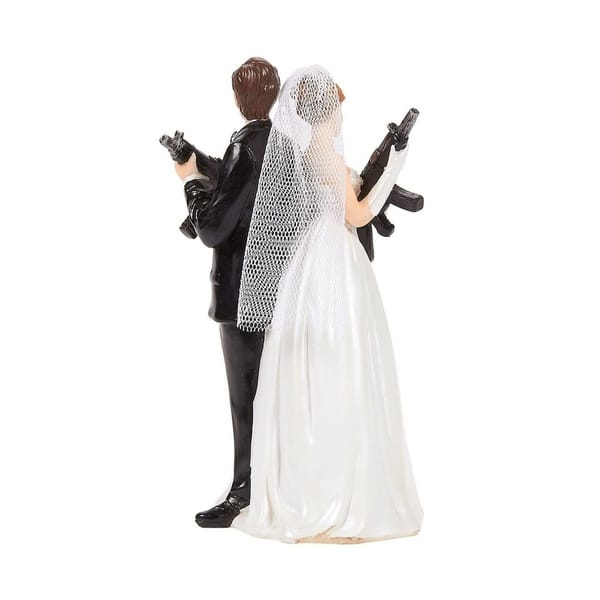 Shop Wedding Cake Topper Bride Groom Holding Rifles Funny