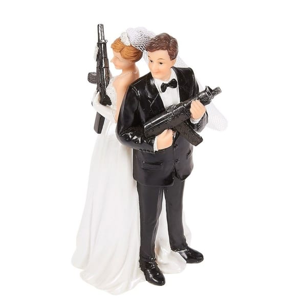 Shop Wedding Cake Topper Bride Groom Holding Rifles Funny