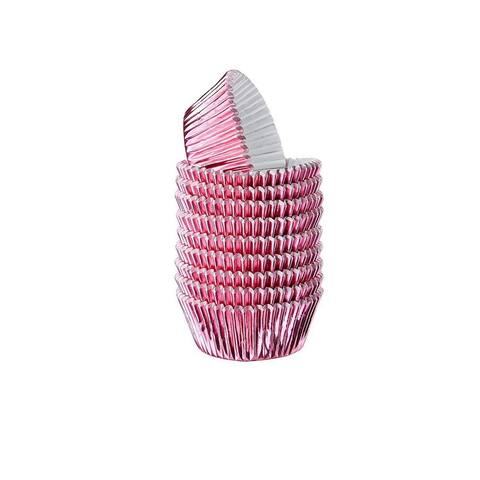 Pink Foil Cupcake Liners - 200-Pack Bulk Decorative Metallic Foil Paper Cupcake