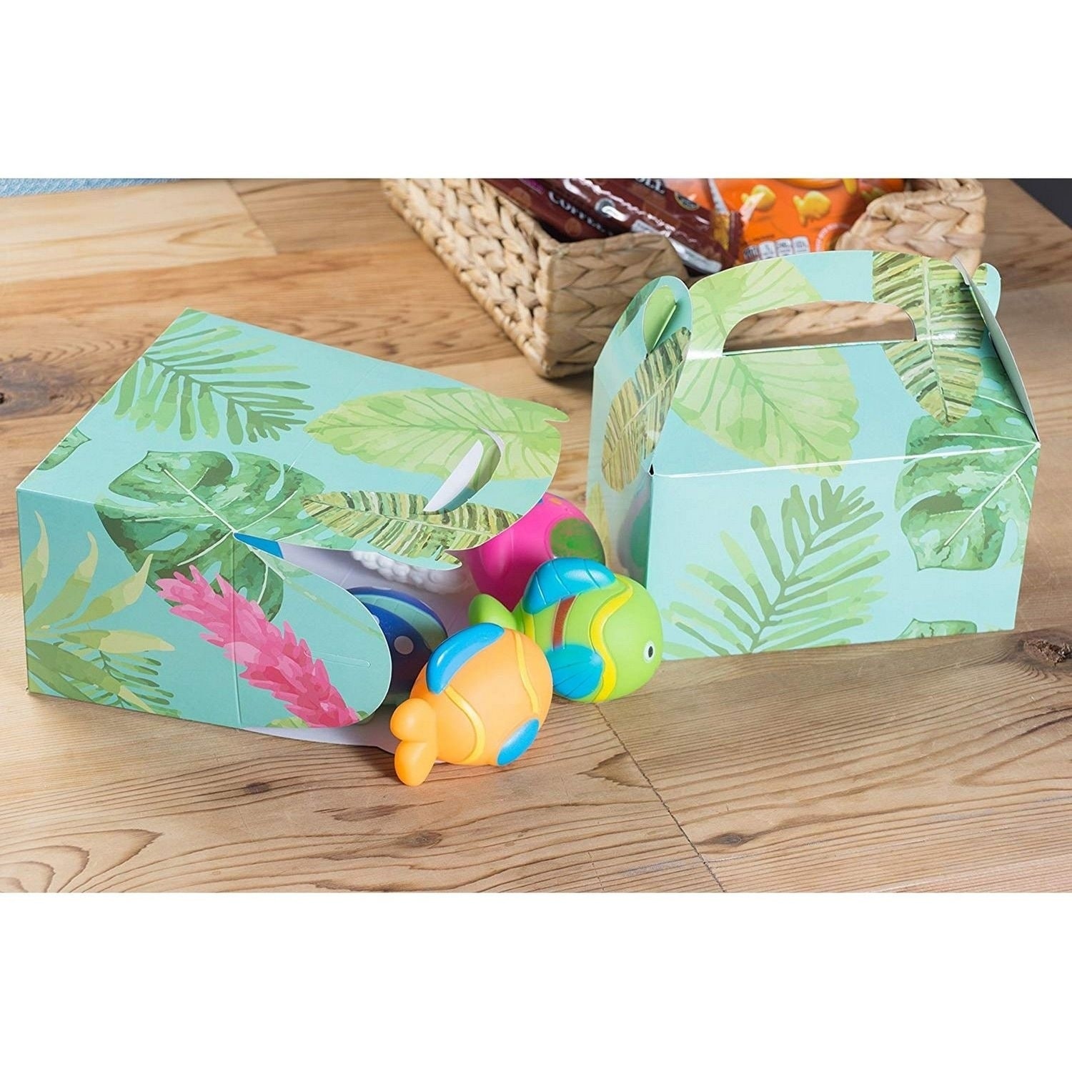 24 Pack Tropical Luau Paper Party Favor Boxes, Gable Treat Box for Summer & Birthday Gift Goodie, 6 x 3.3 x 3.6 in, Green