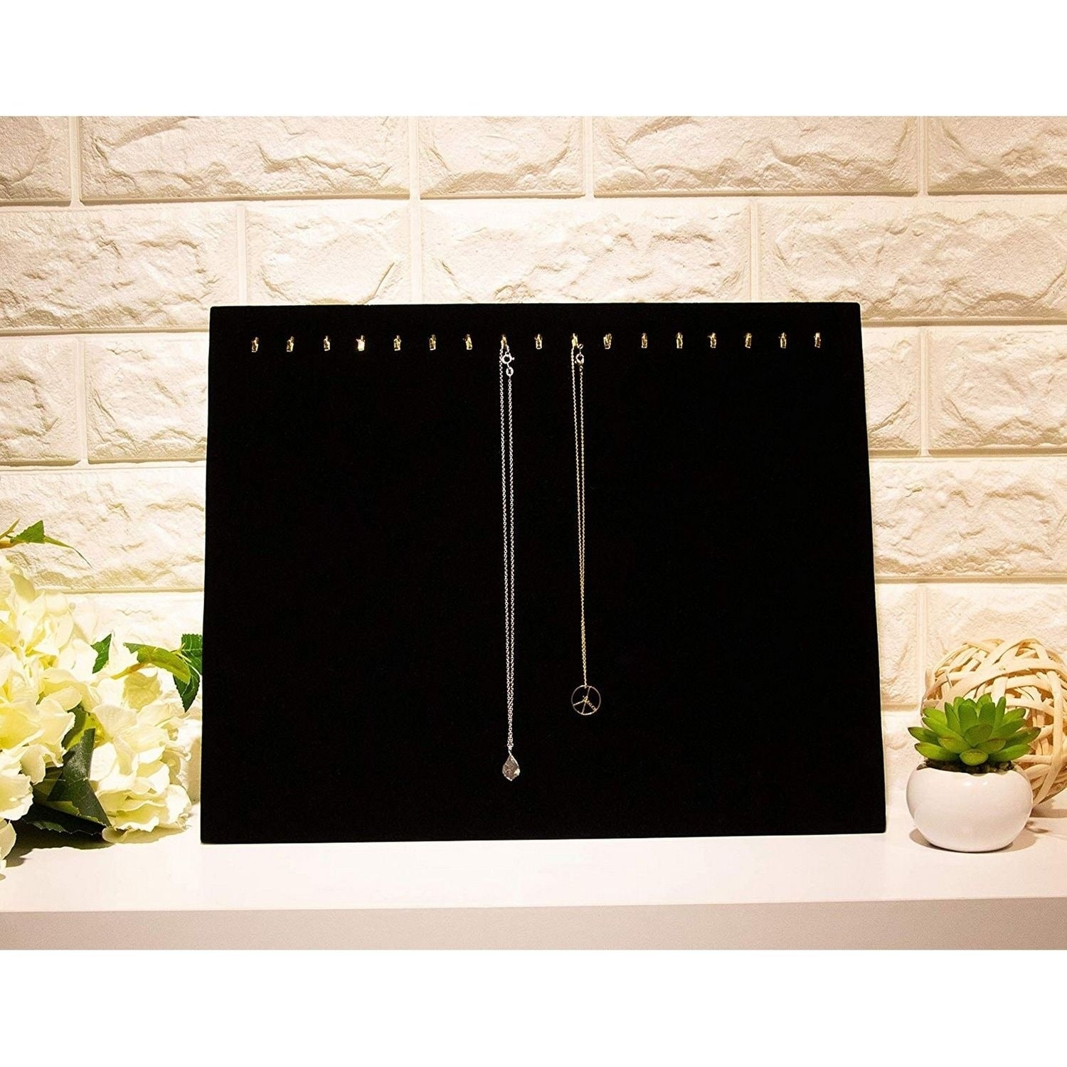 Home Tray Show Necklace Organizer for Bracelets 2-Pack 17 Hooks Velvet Necklace Board Jewelry Storage Shop Retail Holder Chains Display Stand Chockers Black 14.6 x 11.9 x 4.5 Inches