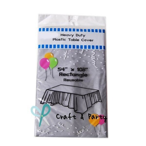 6-Pack Heavy Duty Plastic Tablecloth 54" x 108" Silver