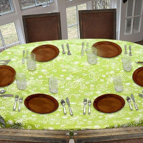 Stitched Edged Flannel Backed Vinyl Drop Tablecloth 54" x 72" Tonal Line Work - Green