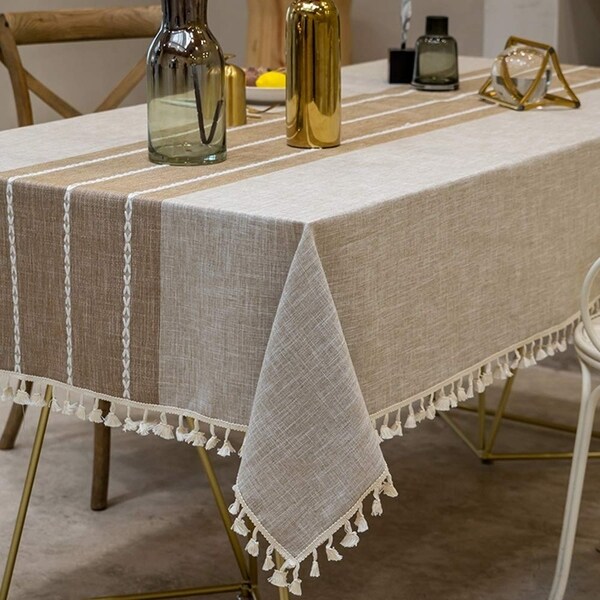 Cotton Linen Anti-Fading Wrinkle Free Round Tablecloth 55'' Light Coffe