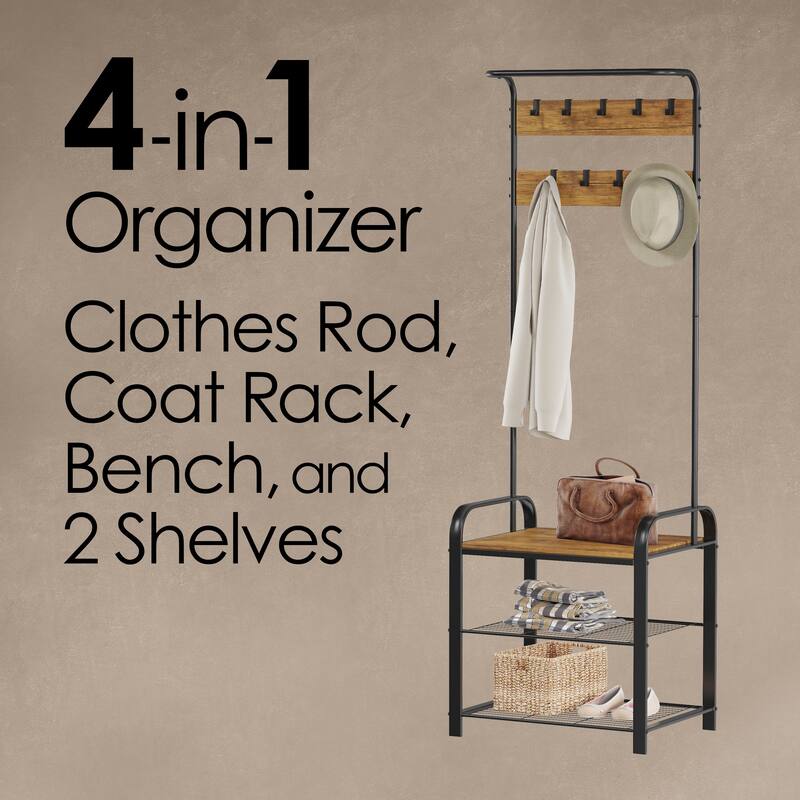 Carbon Loft Bright Entryway Coat Rack with Storage Bench