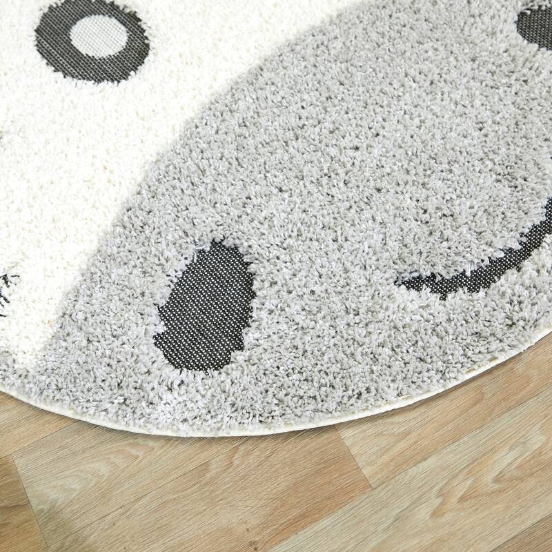 Mod-Tod Animal Round Shag Kids Rug - 3'11" Round - Zebra Grey - Round