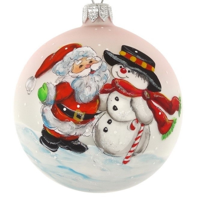 Hand Painted Santa And Snowman European Mouth Blown 4 Round Holiday Ornament Overstock 29879298