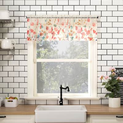 No. 918 Rosalind Watercolor Floral Semi-Sheer Rod Pocket Kitchen Curtain Valance - 54 x 14