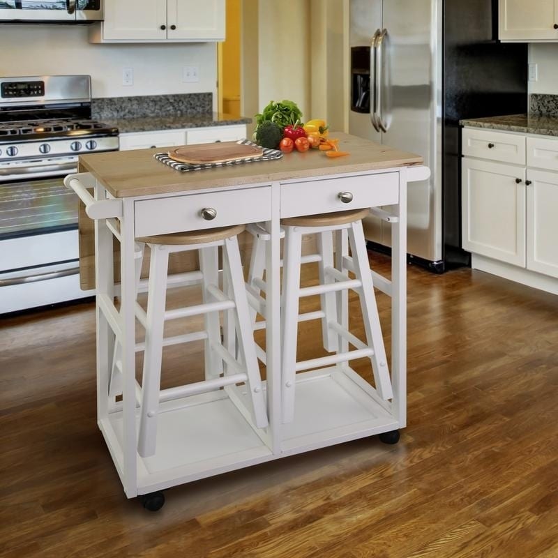 Shop Wooden Breakfast Cart With Drop Leaf Table American Maple