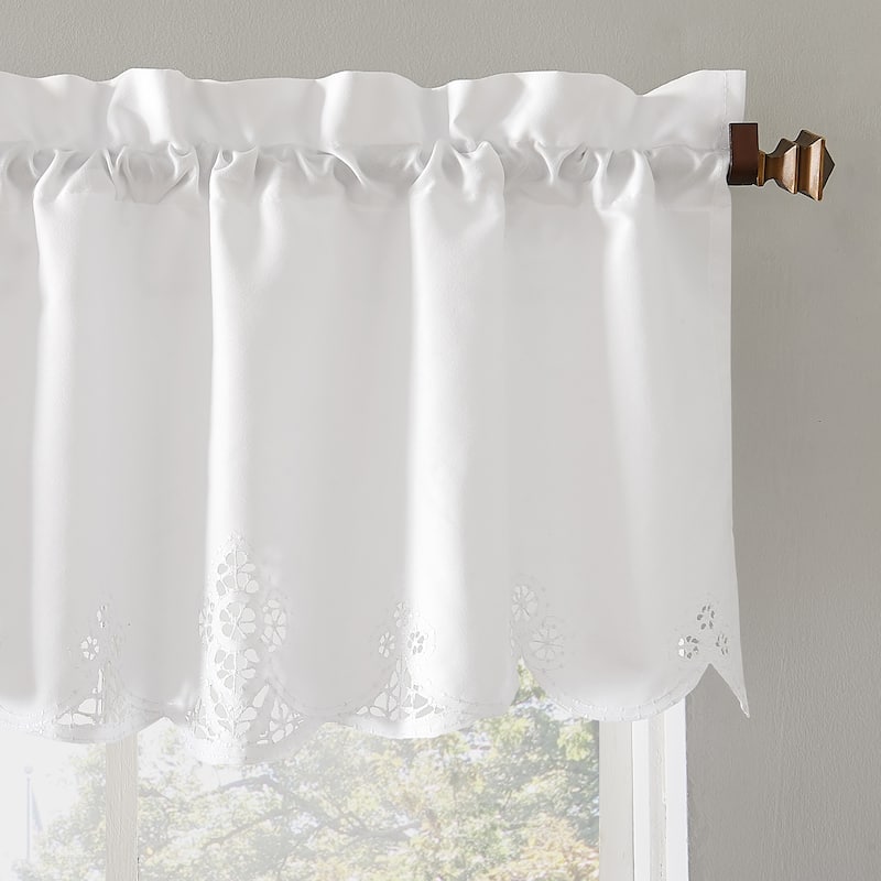 No. 918 Mariela Floral Trim Semi-Sheer Rod Pocket Kitchen Curtain Valance - 58 x 14