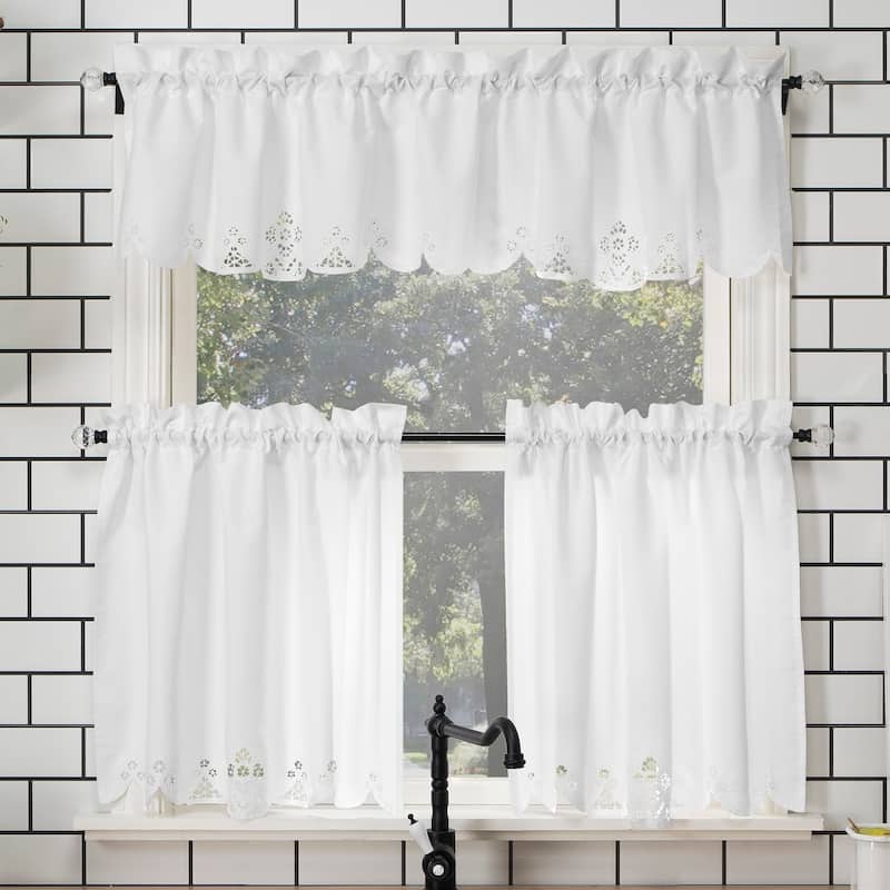 No. 918 Mariela Floral Trim Semi-Sheer Rod Pocket Kitchen Curtain Valance - 58 x 14
