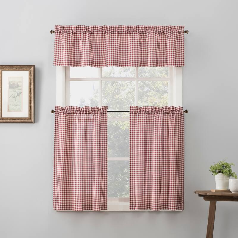 No. 918 Parkham Farmhouse Plaid Semi-Sheer Rod Pocket Kitchen Curtain Valance
