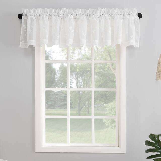 No. 918 Delia Embroidered Floral Sheer Rod Pocket Curtain Valance - 50 x 17 - Ivory