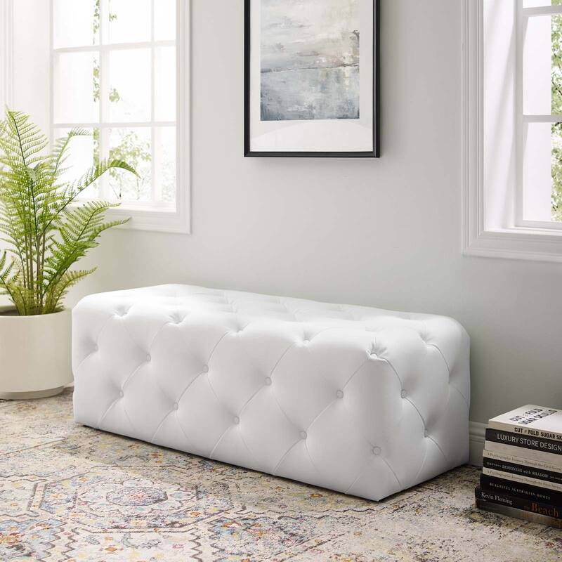 Anthem 48" Tufted Button Entryway Faux Leather Bench