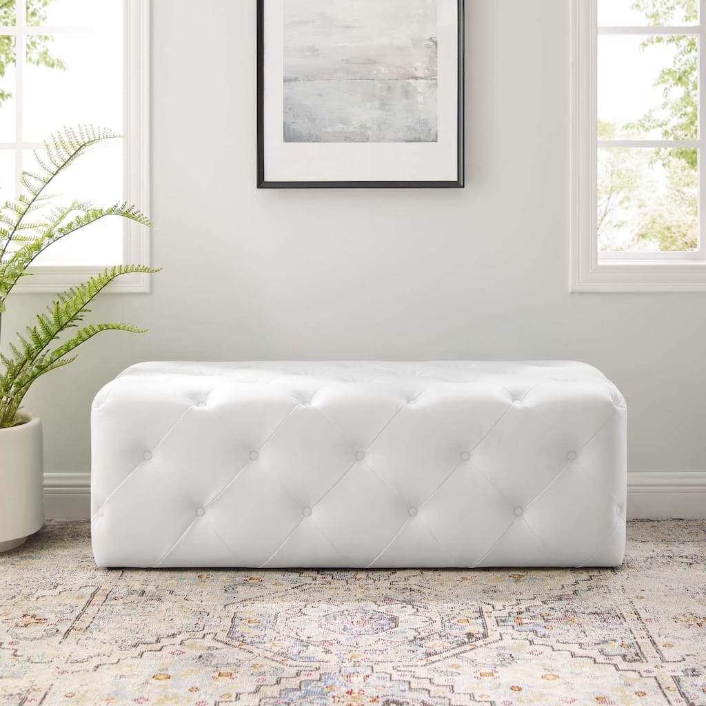 Anthem 48" Tufted Button Entryway Faux Leather Bench