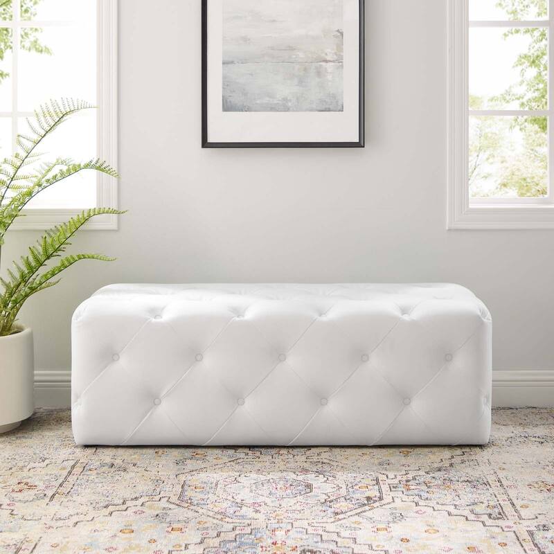 Anthem 48" Tufted Button Entryway Faux Leather Bench - White