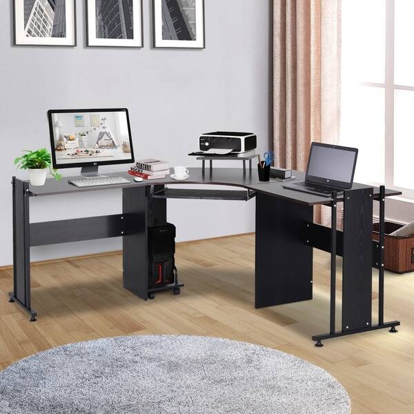 Shop Homcom L Shaped Corner Computer Desk Gaming Home Office