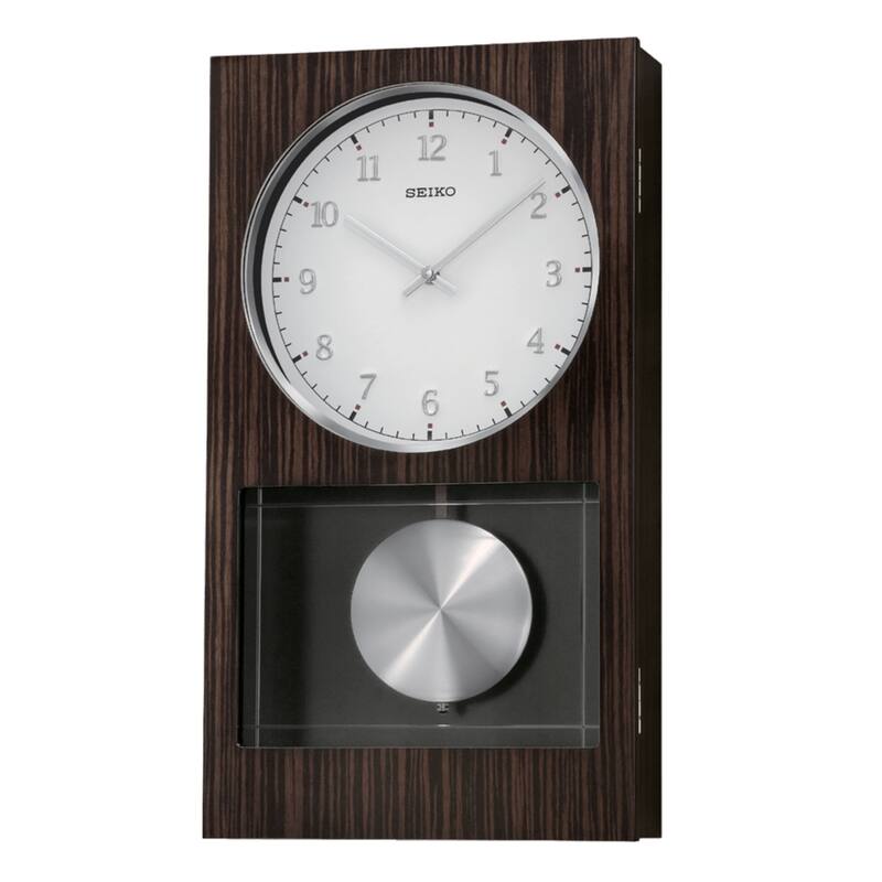 Seiko Modern Dark Wooden Wall Clock with Pendulum and Dual Chimes