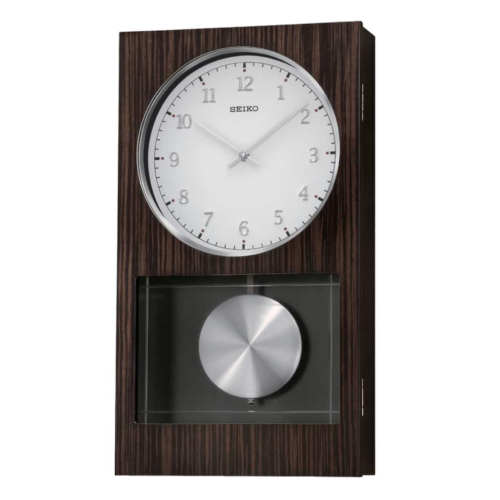 Seiko Modern Dark Wooden Wall Clock with Pendulum and Dual Chimes