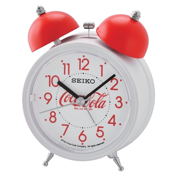 Seiko 5" Coca Cola Alarm Clock, White, Quit Sweep, Alarm, Snooze, Light,