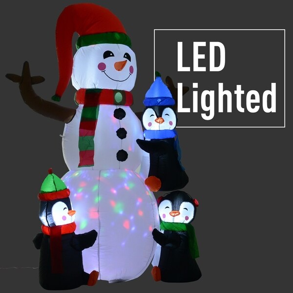 6/' Christmas Air Blown LED Inflatable Yard Decoration Snowman /& Penguins on Snow