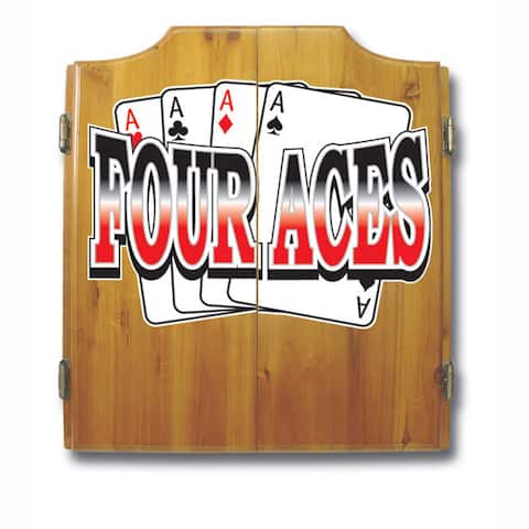 Four Aces Wood Dart Cabinet Set w/ Darts and Board