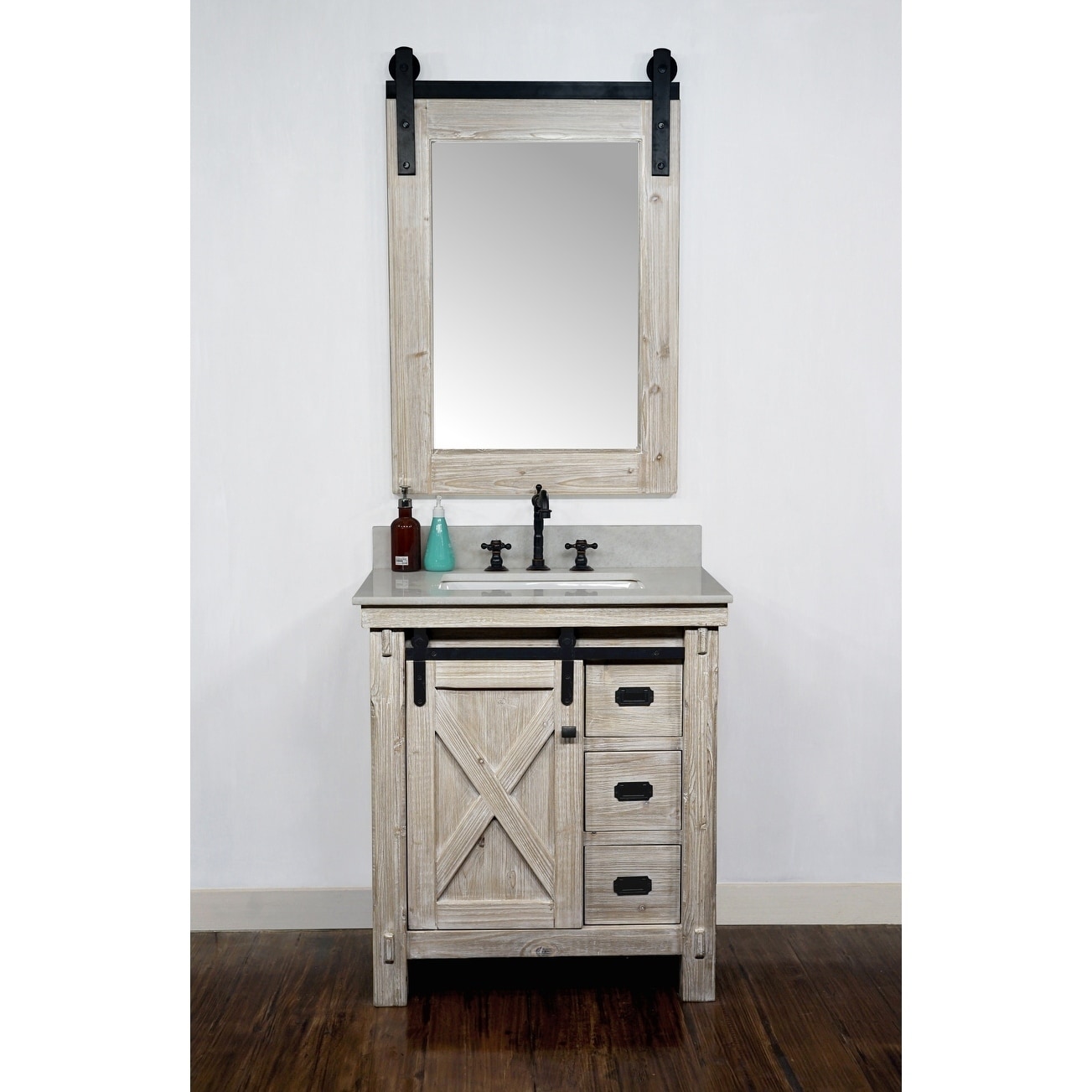 Shop 31 Rustic Solid Fir Barn Door Style Single Sink Vanity With Marble Or Granite Tops No Faucet Overstock 29882078