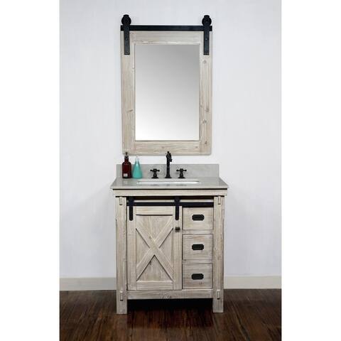 31" Rustic Solid Fir Barn Door Style Single Sink Vanity with Marble or Granite Tops-No Faucet
