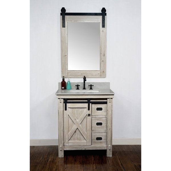 31" Rustic Solid Fir Barn Door Style Single Sink Vanity with Marble or Granite Tops-No Faucet