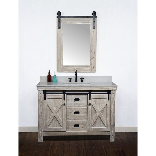 49" Rustic Solid Fir Barn Door Style Single Sink Vanity with Marble or Granite Tops-No Faucet