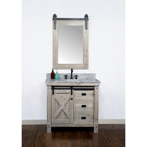 37" Rustic Solid Fir Barn Door Style Single Sink Vanity with Marble or Granite Tops-No Faucet