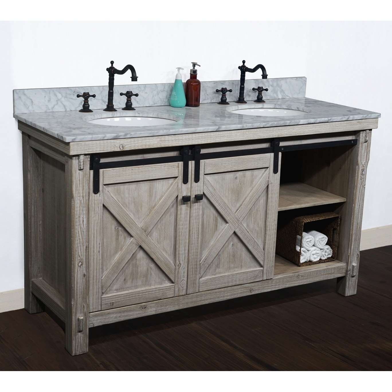 Fir Wood Barn Door Double Sink Vanity With Marble Or Granite Top Overstock 29882471