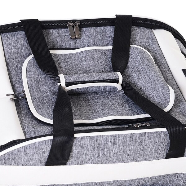 Oxford Fabric Aluminum PawHut Foldable Pet Travel Carrier with Wheels Small to Medium Cats and Dogs Grey and White 