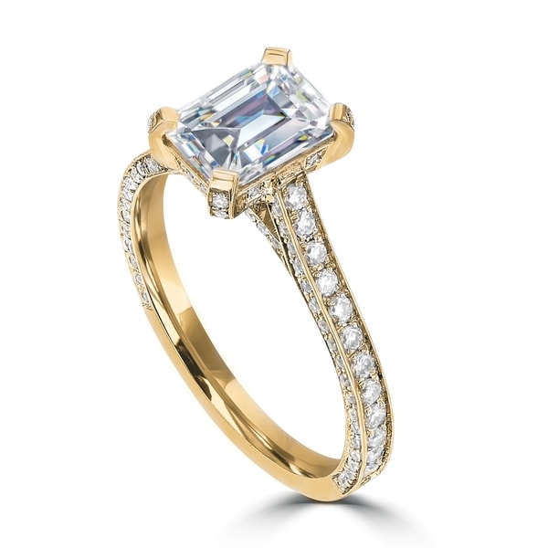 2.4ct TDW Emerald DEF Moissanite Engagement Ring 14 Karat Yellow Gold. Opens flyout.