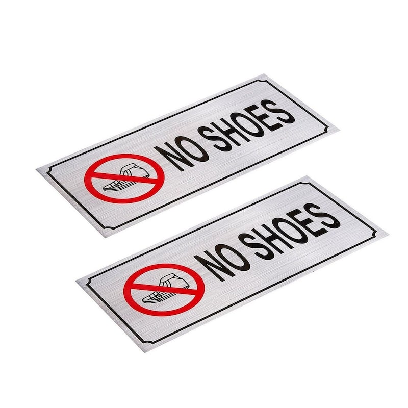 Juvale 2-Pack No Shoes Signs - Remove Shoes Wall Plates, Self-Adhesive Aluminum Sign