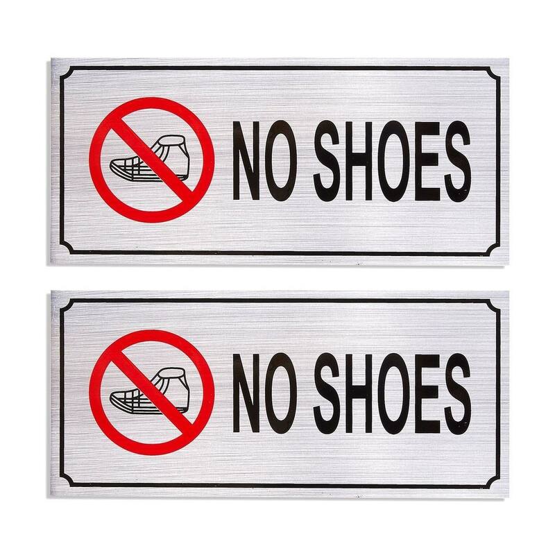 Juvale 2-Pack No Shoes Signs - Remove Shoes Wall Plates, Self-Adhesive Aluminum Sign